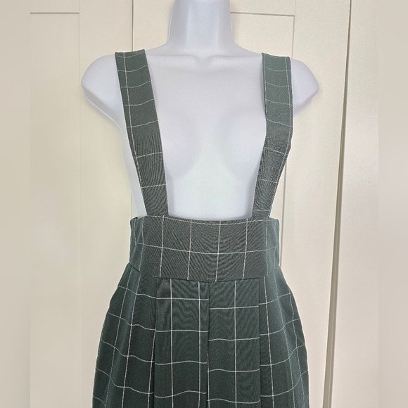 NWOT Rare Unique Vintage Windowpane Emerald Rochelle Plaid Suspender Pants - Picture 2 of 10
